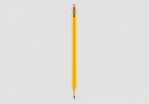 A single yellow pencil with a pink eraser standing vertically