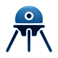A glossy blue 3D icon of a lunar lander or space probe with a central camera lens and three landing legs, set against a plain isolated on a transparent background © image@58