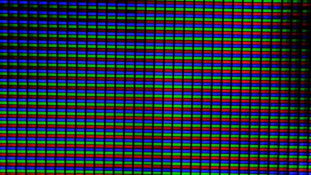 LCD pixels macro video, TV Broken Monitor, Screen TV Glitch Error,  VHS static noise glitch overlay