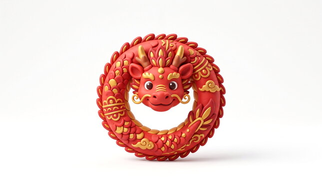 Red 3d clay dragon circle on white background