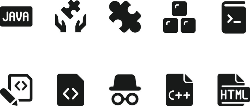 Programming languages and development icons set isolated on transparent background
