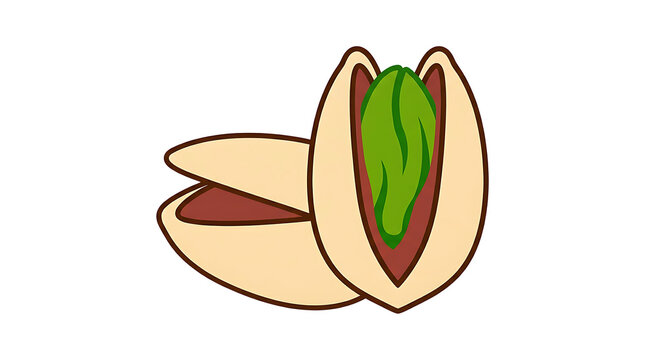 Flat vector illustration of a split pistachio nut with green leaf - PNG cutout graphic, isolated on transparent background