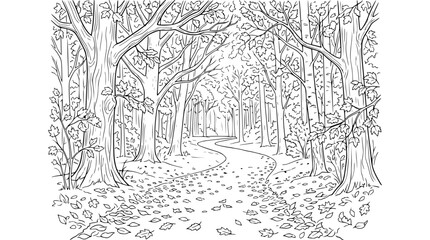 Obraz premium Black and white line art of a forest path