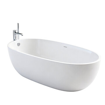 [Transparent Background PNG]Freestanding White Modern Bathtub With Faucet