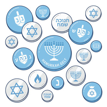 Hanukkah symbols scattered on blue and white background vector graphic