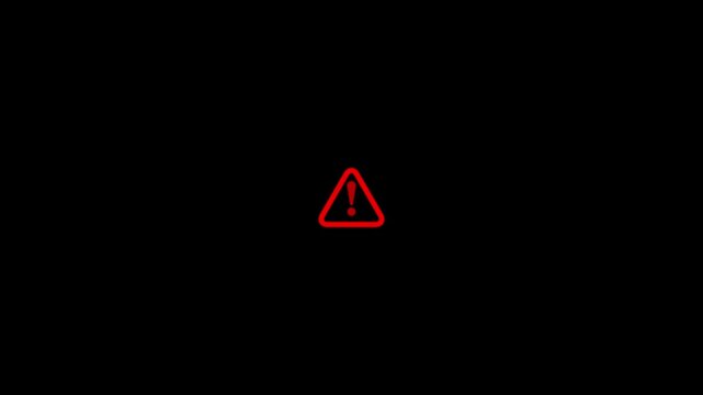 Red warning triangle with digital glitch effect and distortion animation alert danger caution error