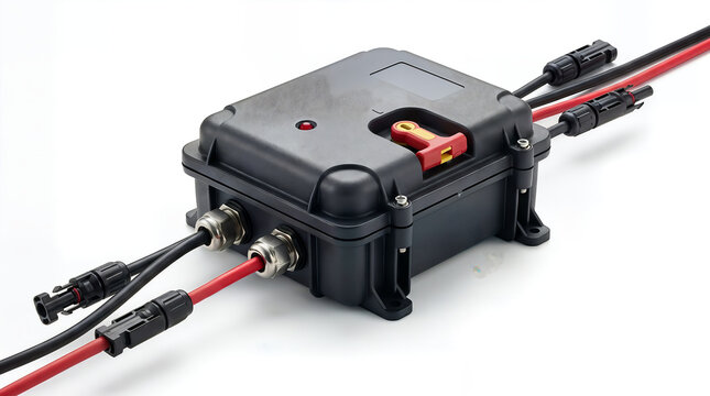 Black electrical junction box with solar panel connectors