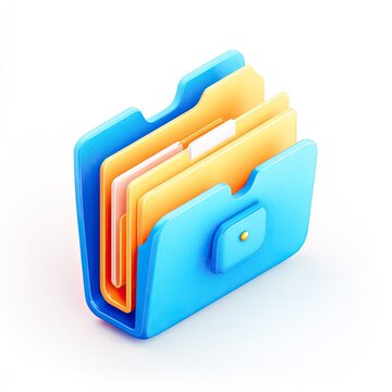 3D stylized file folders.  Organized folders in vibrant blue and yellow.  Isometric view
