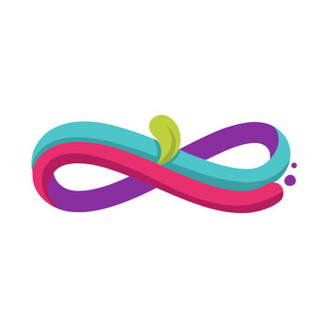 Colorful infinity symbol with leaf and dots