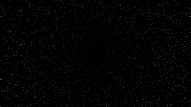 White particle starfield flying rapidly through deep black space, dynamic warp speed effect, futuristic hyperspace travel, cosmic tunnel, abstract motion graphics background.