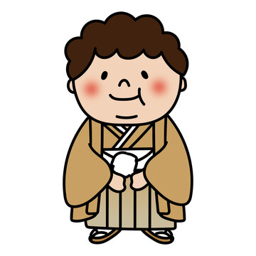 七五三の格好をしているぽっちゃりした天パの子供（男の子）