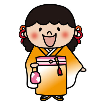 七五三の格好をしているふわふわの天パの子供（女の子）