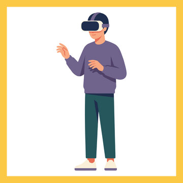 Man Wearing Virtual Reality Headset Flat Vector Character