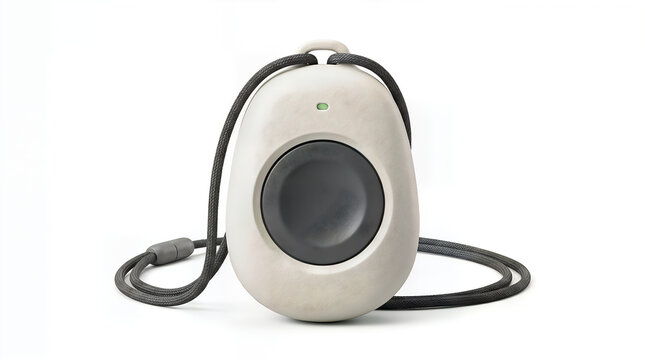 Small portable white stone shaped bluetooth speaker with black strap