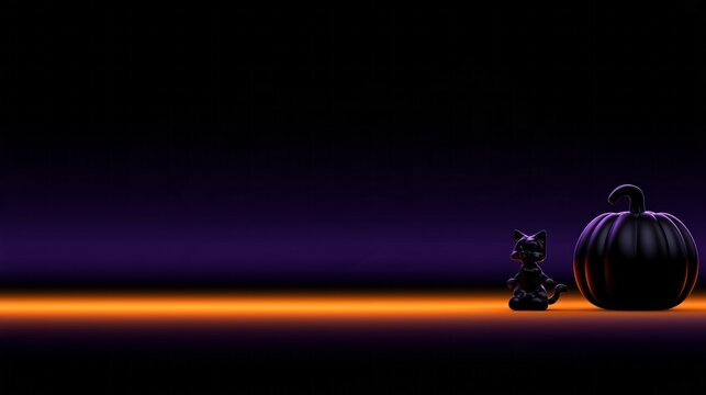 Dark pumpkin and cat sit beside glowing orange line