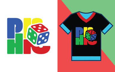 Fototapeta premium Hnc typography with dice for apparel print on black t-shirt mockup background lettering