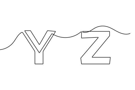 Letters YZ line art vector illustration showing a single continuous line drawing with editable stroke on white background.