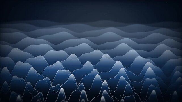 Futuristic Dark Blue Waveform Background with Elegant 3D Fluid Curves and Abstract Digital Data Flow