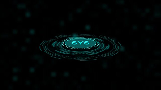 Futuristic sys system activation button with hud interface and digital data overlay
