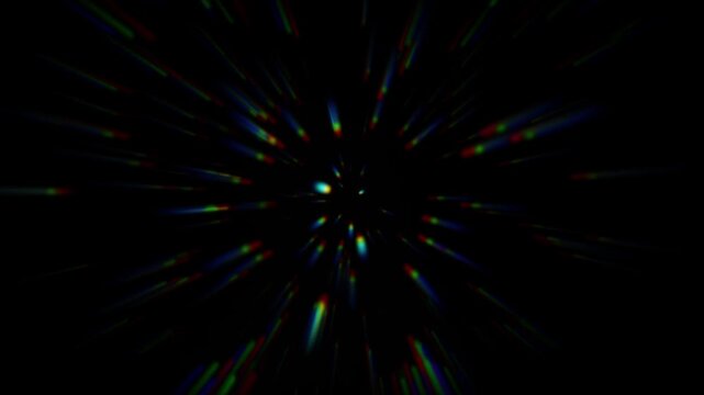 Chromatic Aberration Light Trails, Rotating Radial Light Effect, RGB Split Motion, Colorful Speed Streaks, Camera Rotation Effect, Black Background, 4K