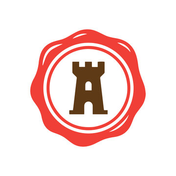 wax seal with castle icon isolated on white background
