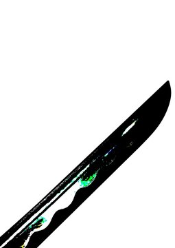 Hand drawn digital illustration of a sharp katana sword blade with glowing green energy aura isolated on white background. Perfect for fantasy game design, anime, and martial arts assets.