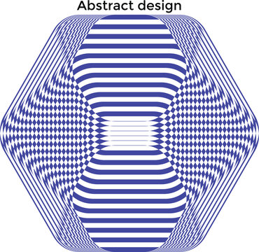 Blue and white geometric hexagon shape with moir&eacute; pattern, intersecting parallel lines creating a distorted optical illusion effect