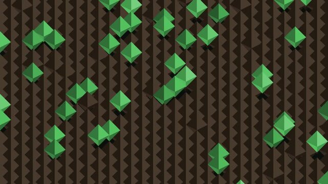 Abstract green geometric cubes floating on dark grid pattern