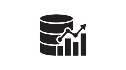 Black and white database storage icon with a rising financial growth chart graph server icon data storage bar chart web icon information technology data management information systems database © Mitha