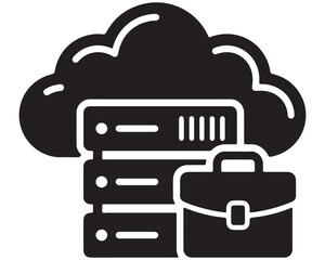 Cloud computing server icon with business briefcase symbol representing corporate data management data storage network server digital management information technology server rack data security © Mitha