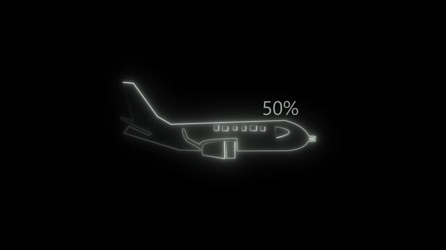 Simple plane icon and 100%, old flay icon animation concept, flat plane animation. Airplane line path animation, Travel on airplane location map. Airplane Travel Route Animation