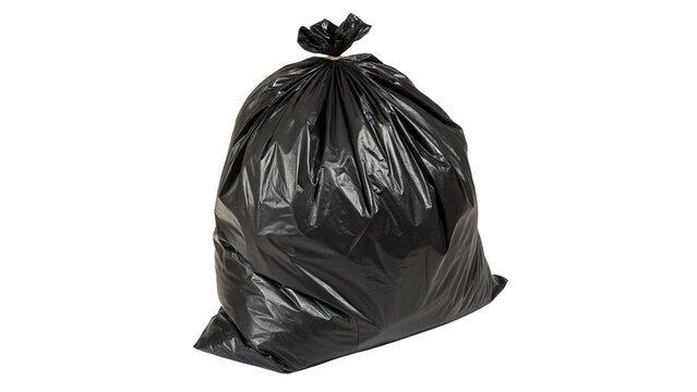Full black plastic garbage bag tied trash sack waste recycling equipment container