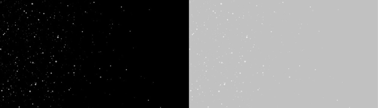A scattering of white particles floats against a pitch-black background. The dots vary in size with a soft, glowing effect. This image is ideal for creating cosmic or abstract digital.