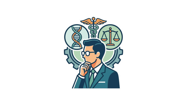 Professional man thinking about medical law and bioethics vector