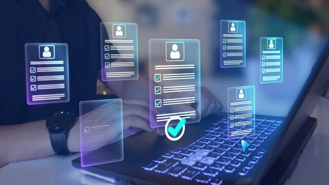 AI recruitment system for smart hiring, human resources management technology and automation in business. Automated resume screening and candidate evaluation using AI. 
