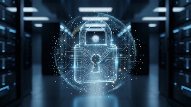 Cybersecurity Digital Lock and Network Protection Concept