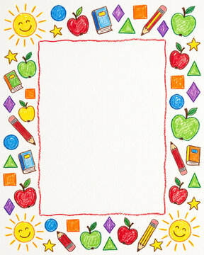 Colorful Crayon School and Education Border for Children