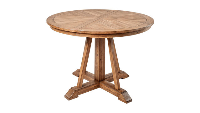 Round wooden table with rustic folding legs isolated cottage garden furniture mockup