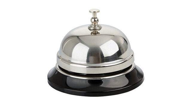 Classic metallic chrome service bell desk ring tool isolated hotel reception assistance