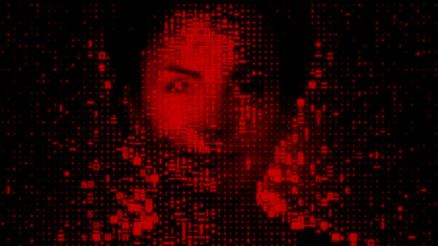 Female Face made of Source Data. Surveillance Capitalism Concept.