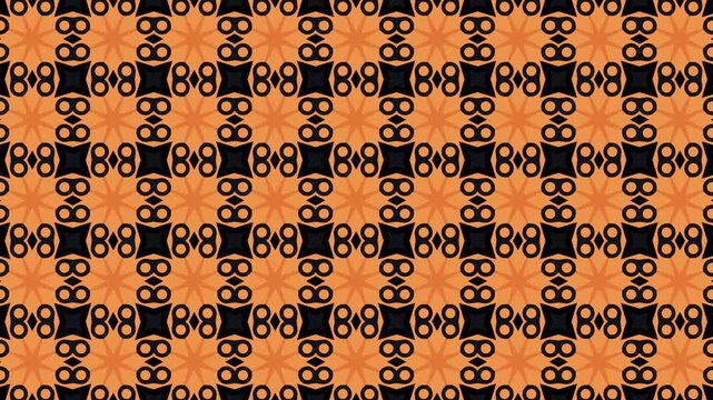 Orange and black geometric abstract pattern background featuring a seamless loop design.