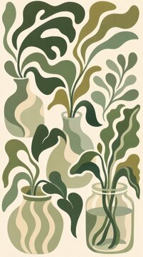 Minimalist green botanical poster set, modern abstract mobile wallpaper