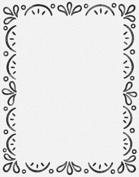 hand drawn black line folk art border frame, decorative teardrop and dot pattern rectangular border background, simple black outline ornamental frame template for greeting card, stationery, paper text