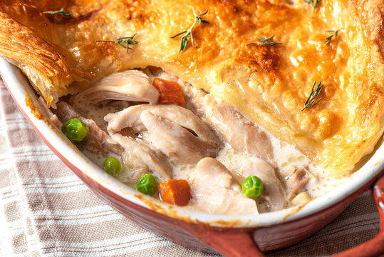 Chicken pot pie, Creamy chicken pie with puff pastry