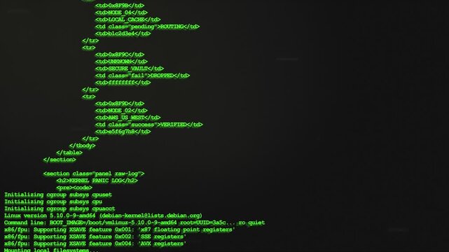 Cyber security matrix style green programming background scrolling up. Perfect for screen replacement and tech monitor overlay.