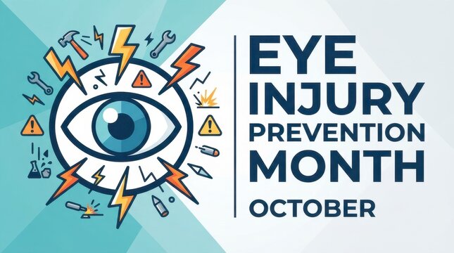 Eye Injury Prevention Month awareness illustration with safety icons in October