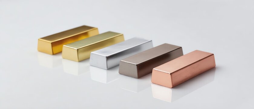Collection of metallic geometric shapes.