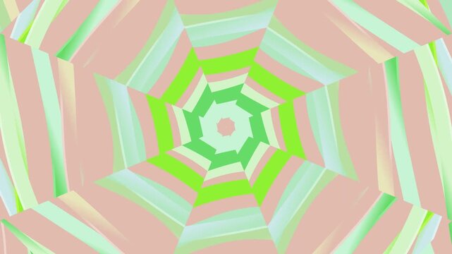 Abstract digital background with pastel pink and vibrant green geometric kaleidoscope pattern