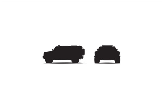Tactical armored vehicle Barracuda silhouette set in solid black style. Vector illustration for military, police, and security transport.