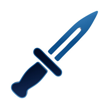 Tactical combat knife icon with glowing blue neon outline style for military equipment or self defense security assets isolated on a transparent background